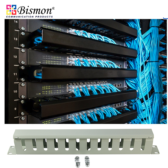 Cable-Management-Panel-with-Cover-Grey-color-แผงจัดสายหน้าตู้-rack